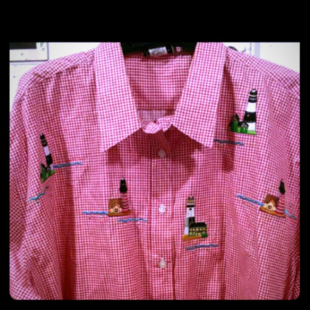 P.G.B red and white Lighthouse long sleeve blouse 2x